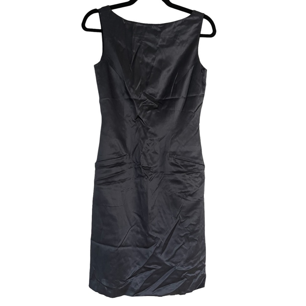 Tahari Silk Sheath Dress Open Back Charcoal Blue Sz 4